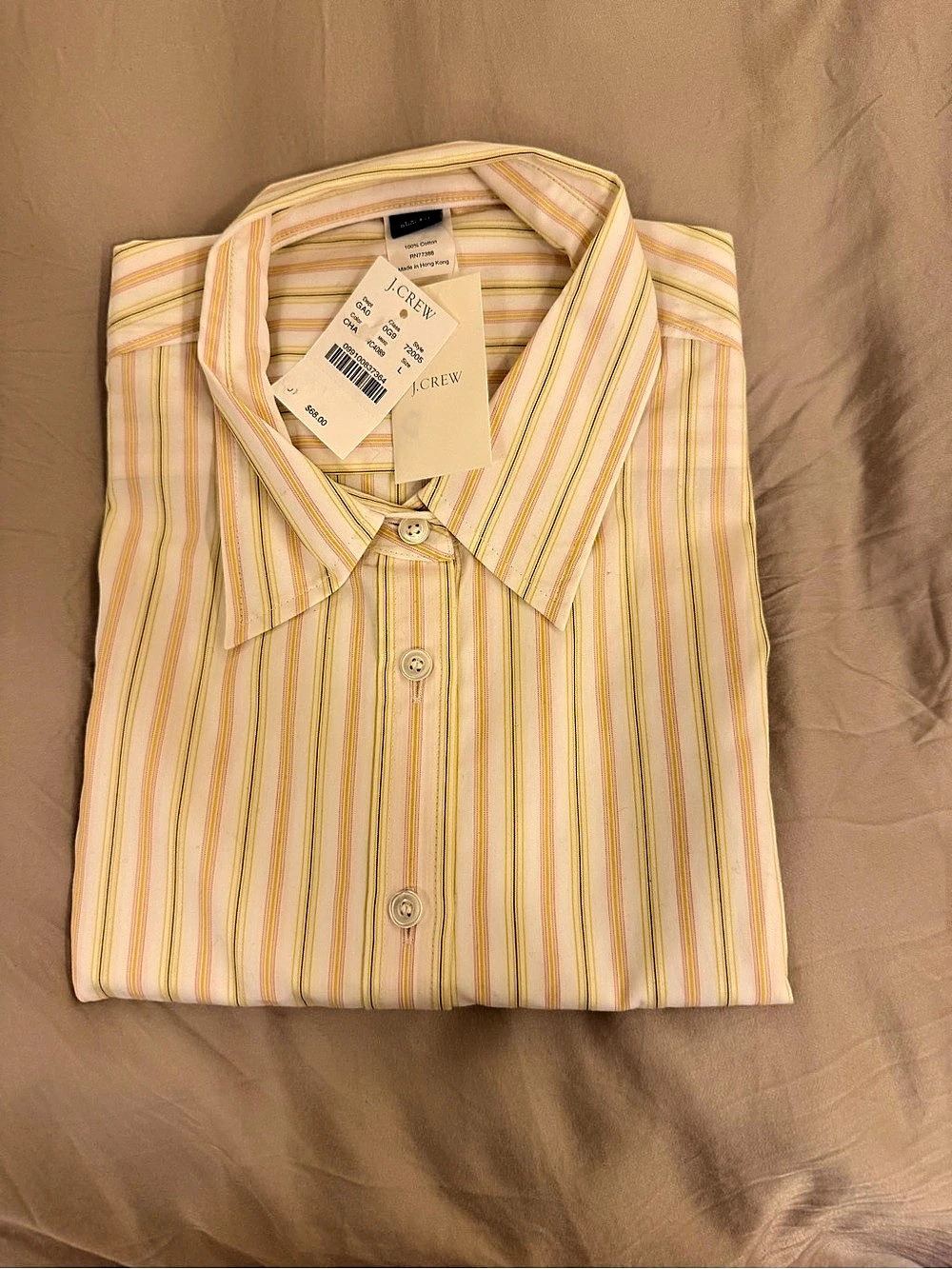 J.Crew women’s Shirt Large Slim Fit Pastel yellow & pink Striped Long Sleeve NWT